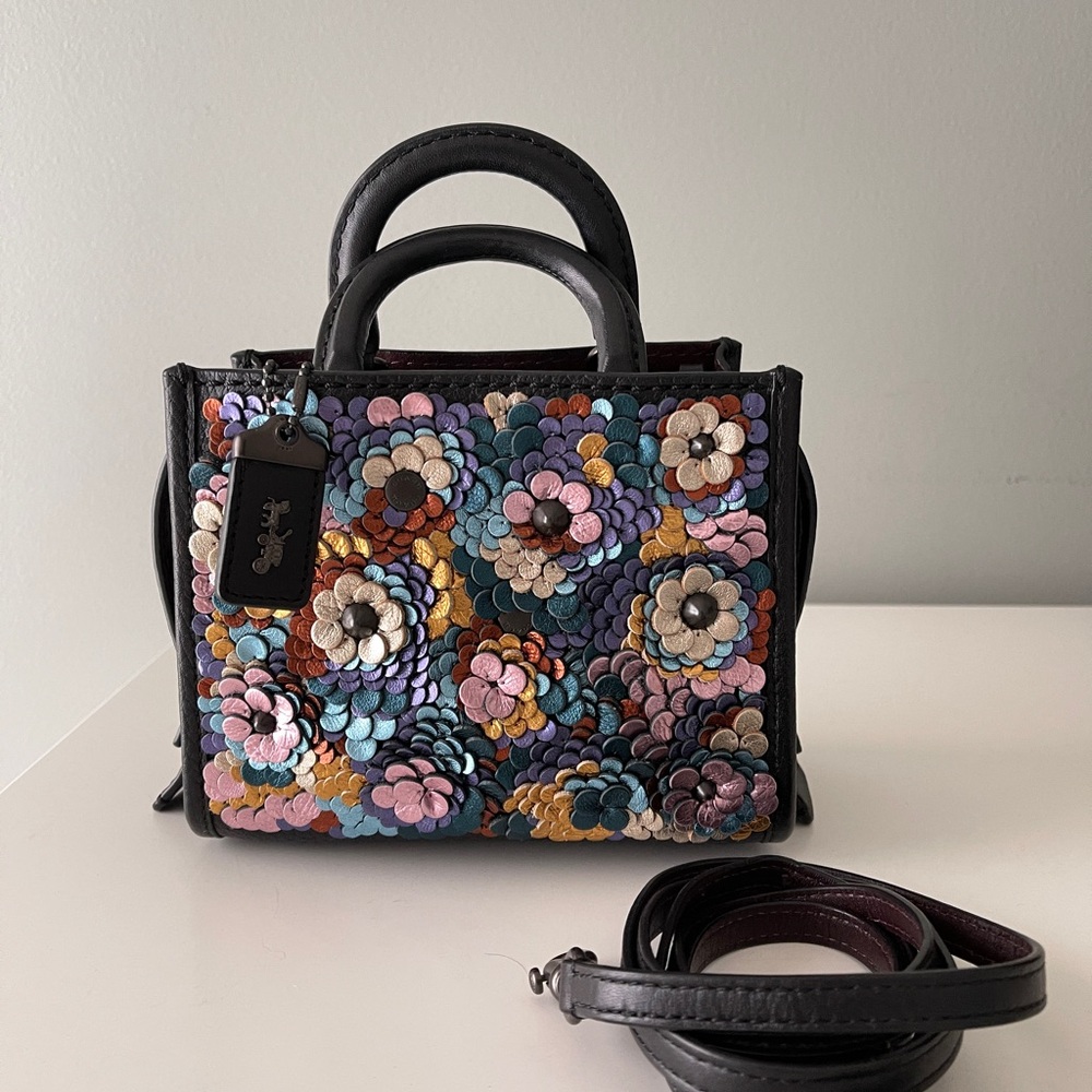Coach Rogue 17 Tea Rose Leather Sequin Crossbody Bag